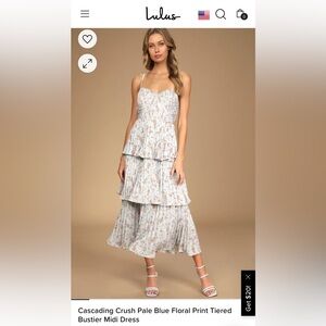 Lulu’s Cascading Crush Pale Blue Floral Print Tiered Bustier Midi Dress